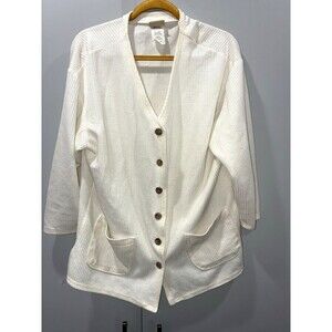 Vintage Huntington Ridge Cream Rib Knit Cardigan Jacket Medium Button Front